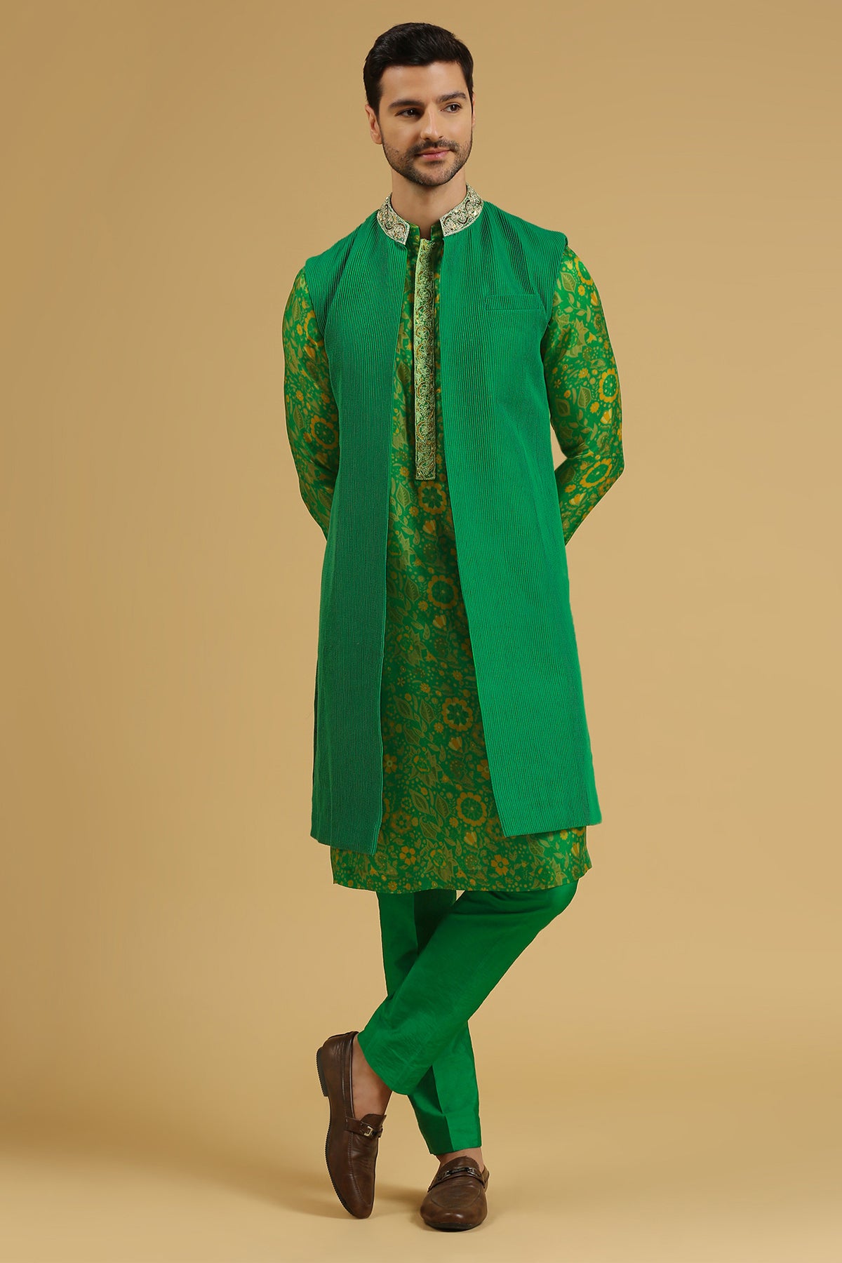 JADE GREEN PRINTED 3 pc KURTA SET