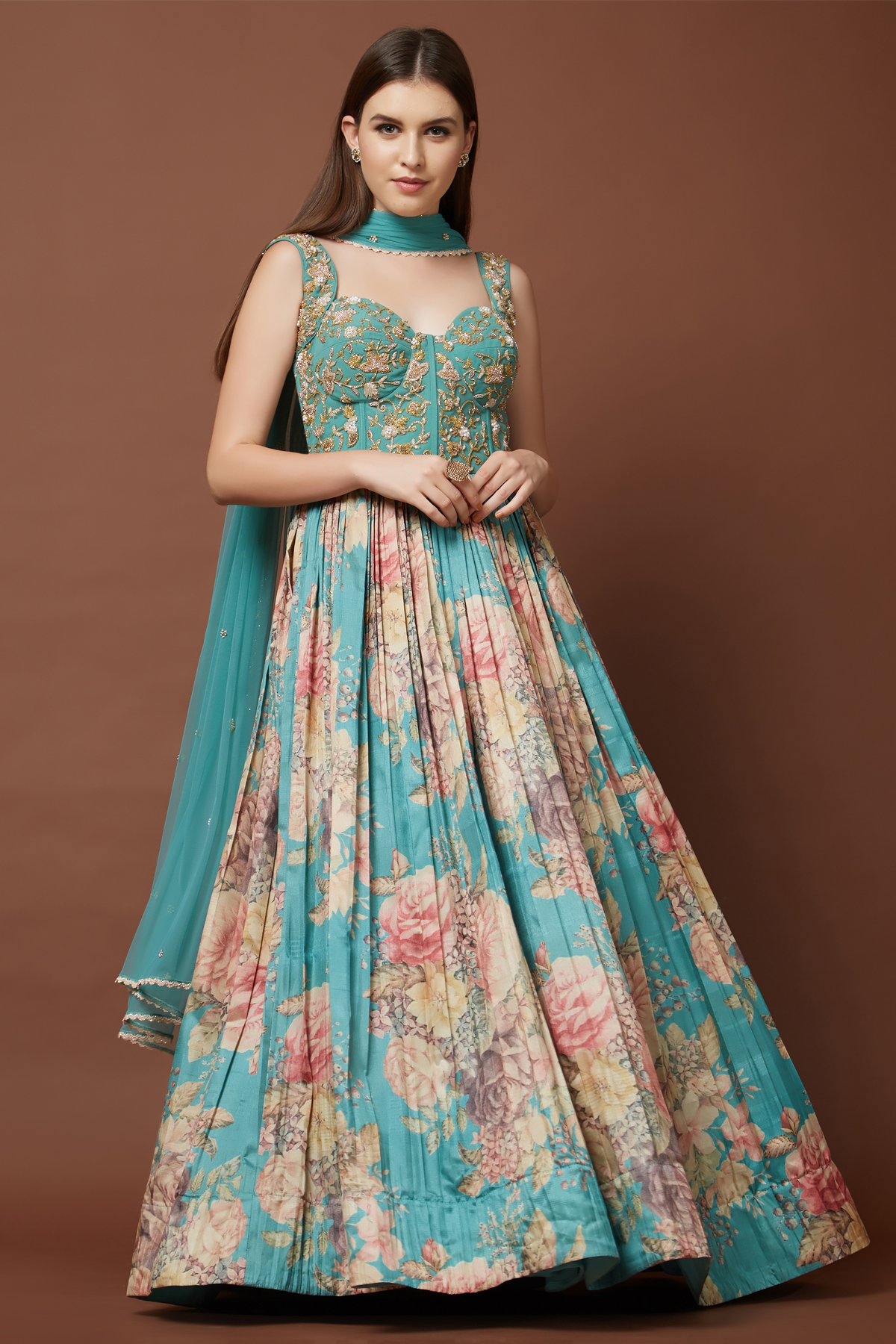 Aqua Corset Anarkali