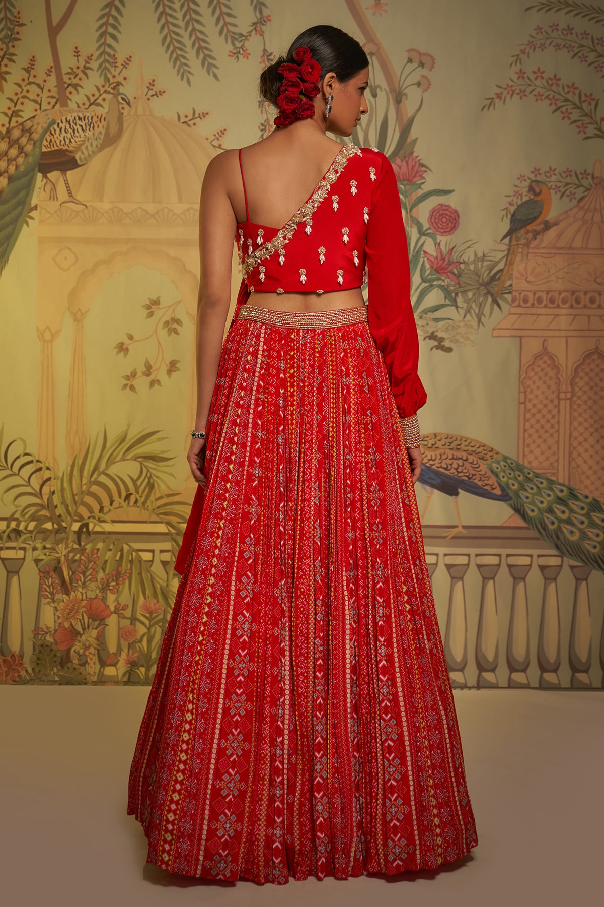 Scarlet Patola One Shoulder Drape Lehenga