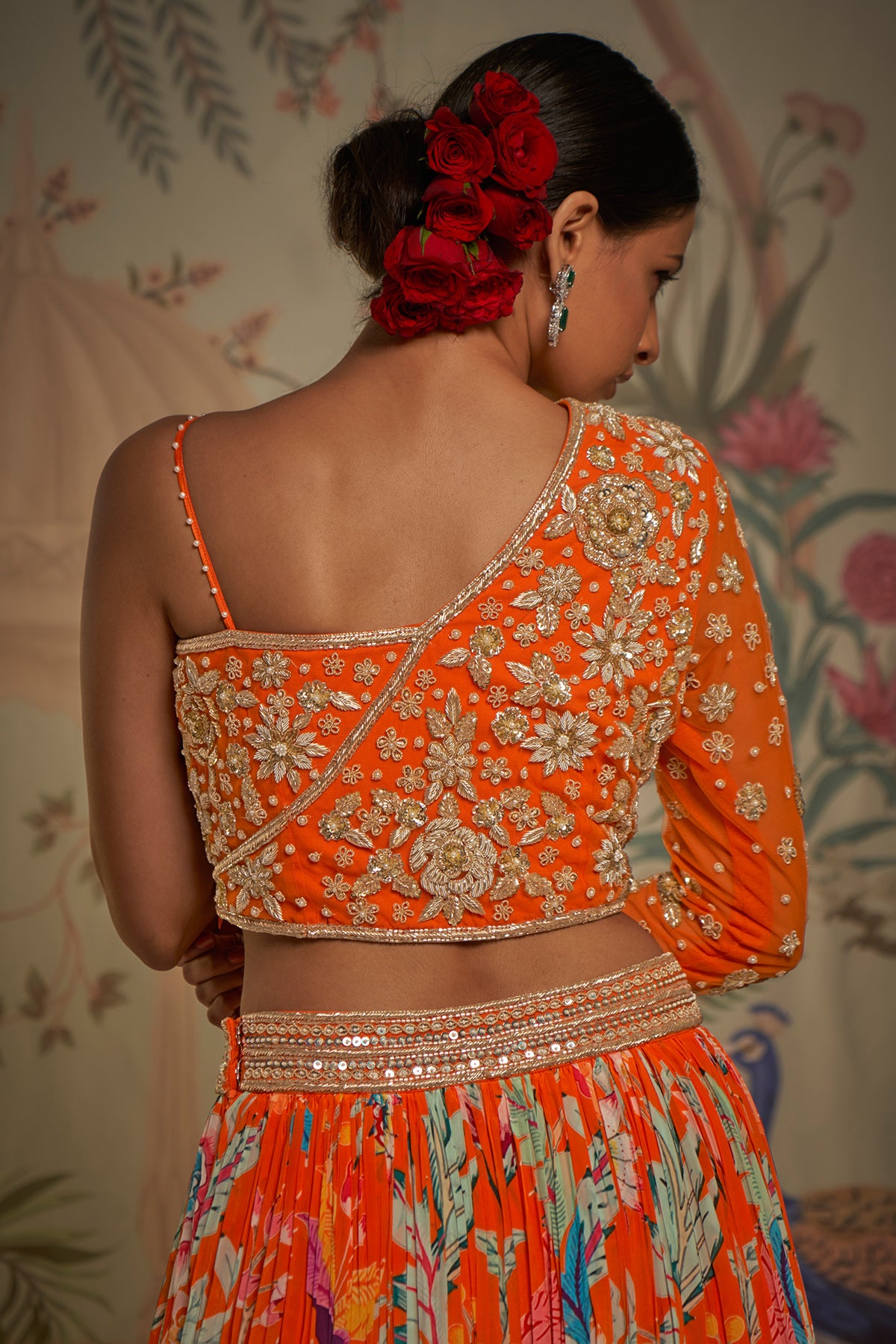 Tangerine One Shoulder Lehenga