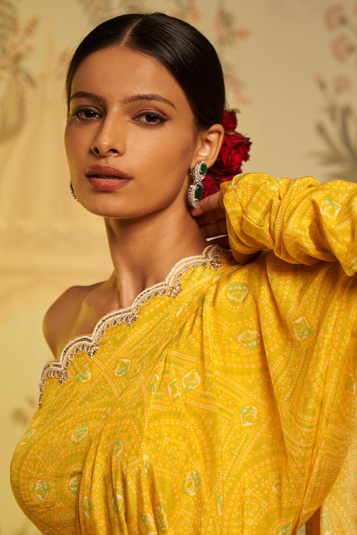 Yellow Bhandhini  Frill Saree