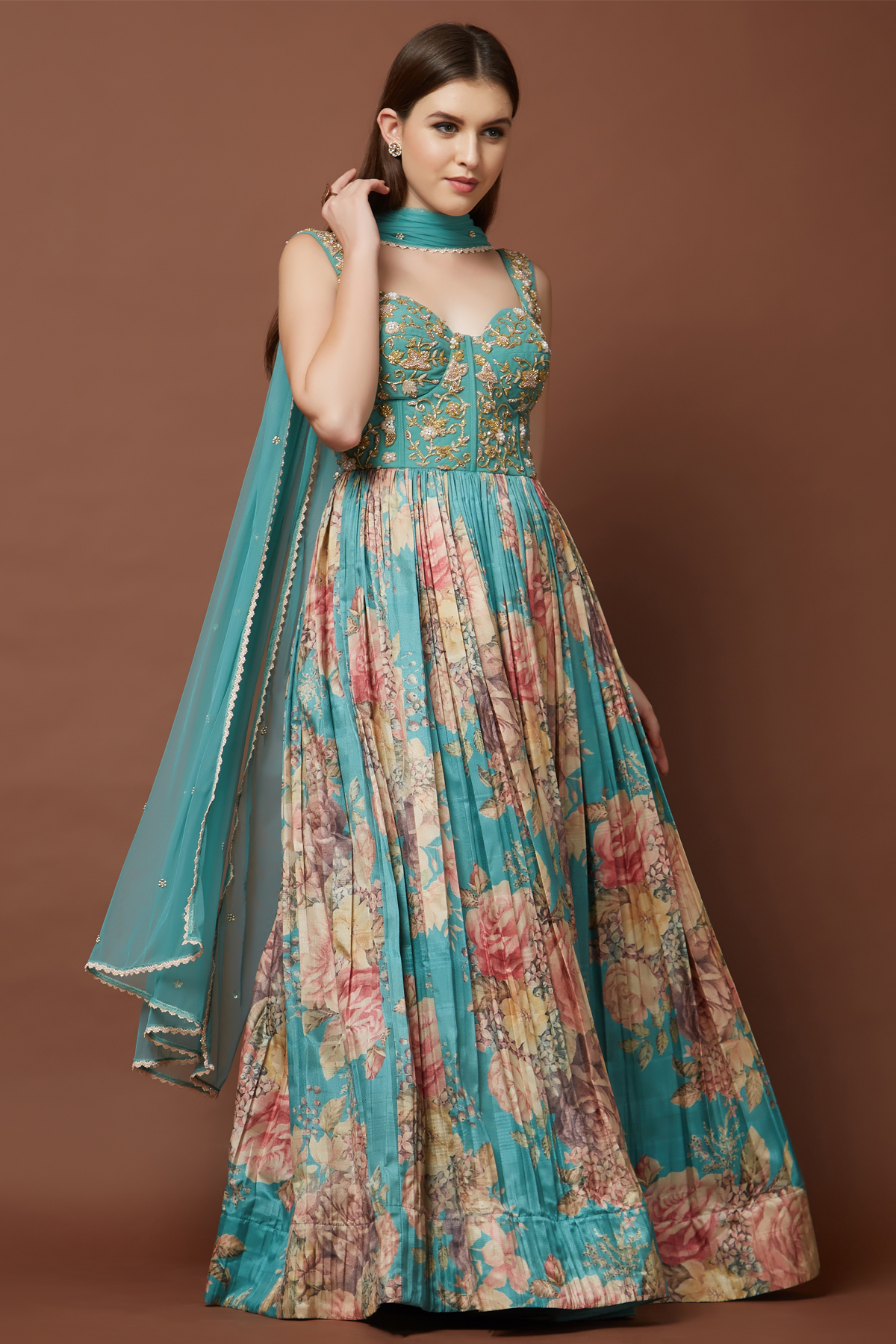 Aqua Corset Anarkali