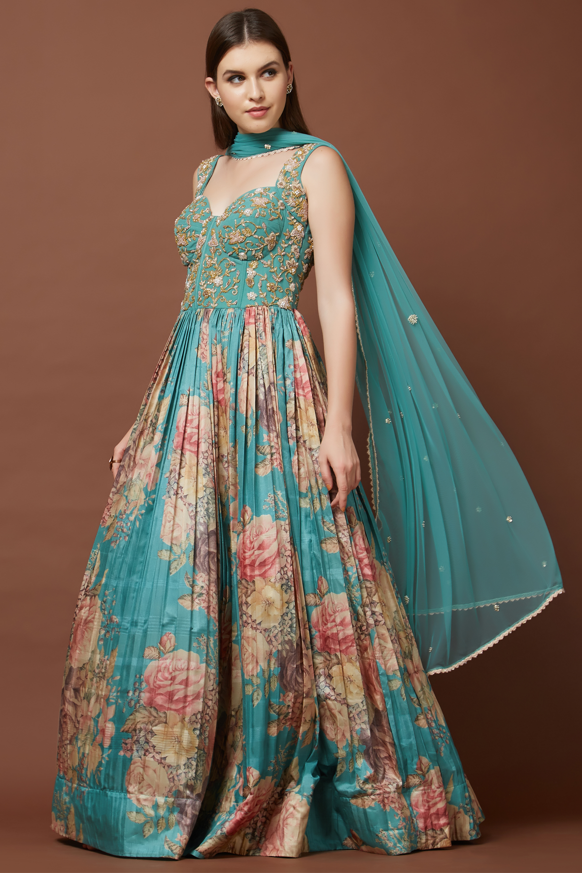 Aqua Corset Anarkali