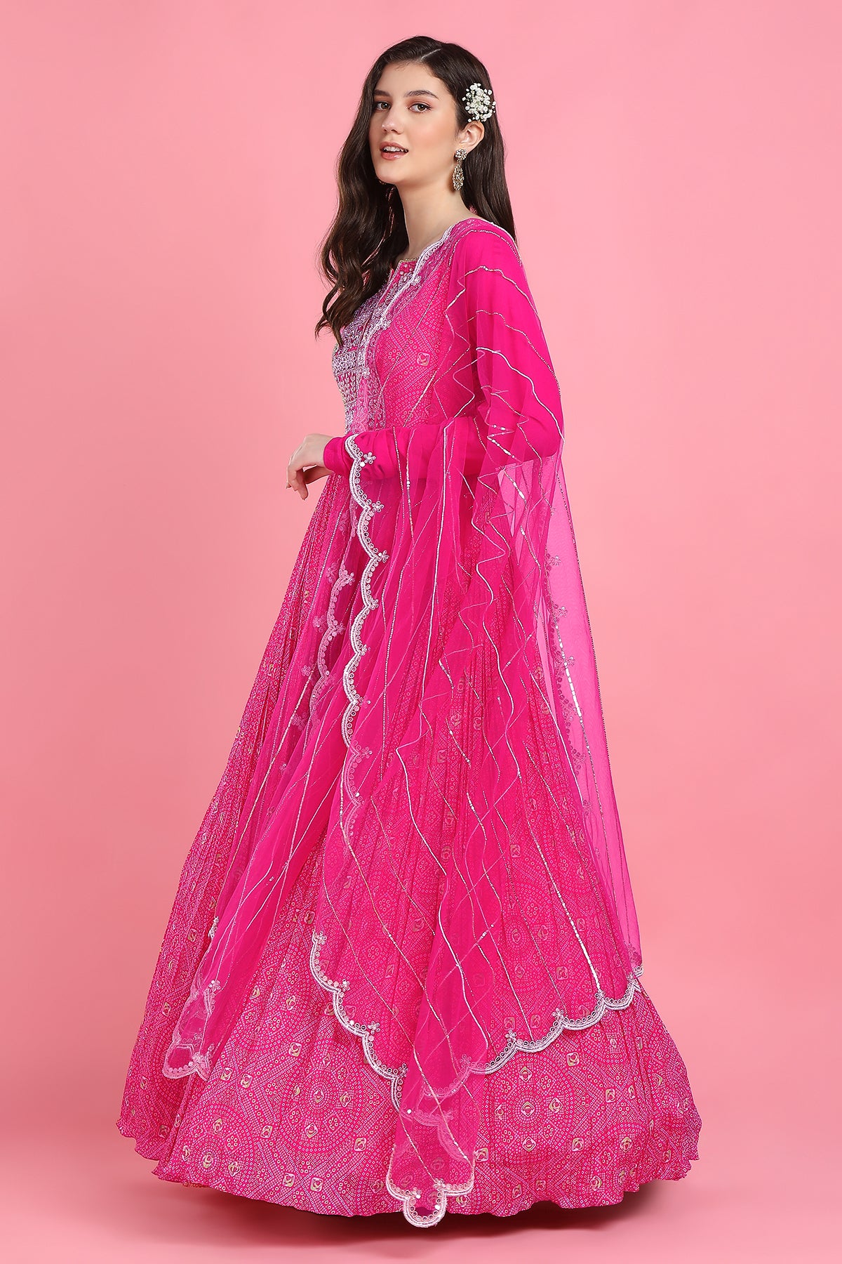 Pink Yoke Bandhni Anarkali