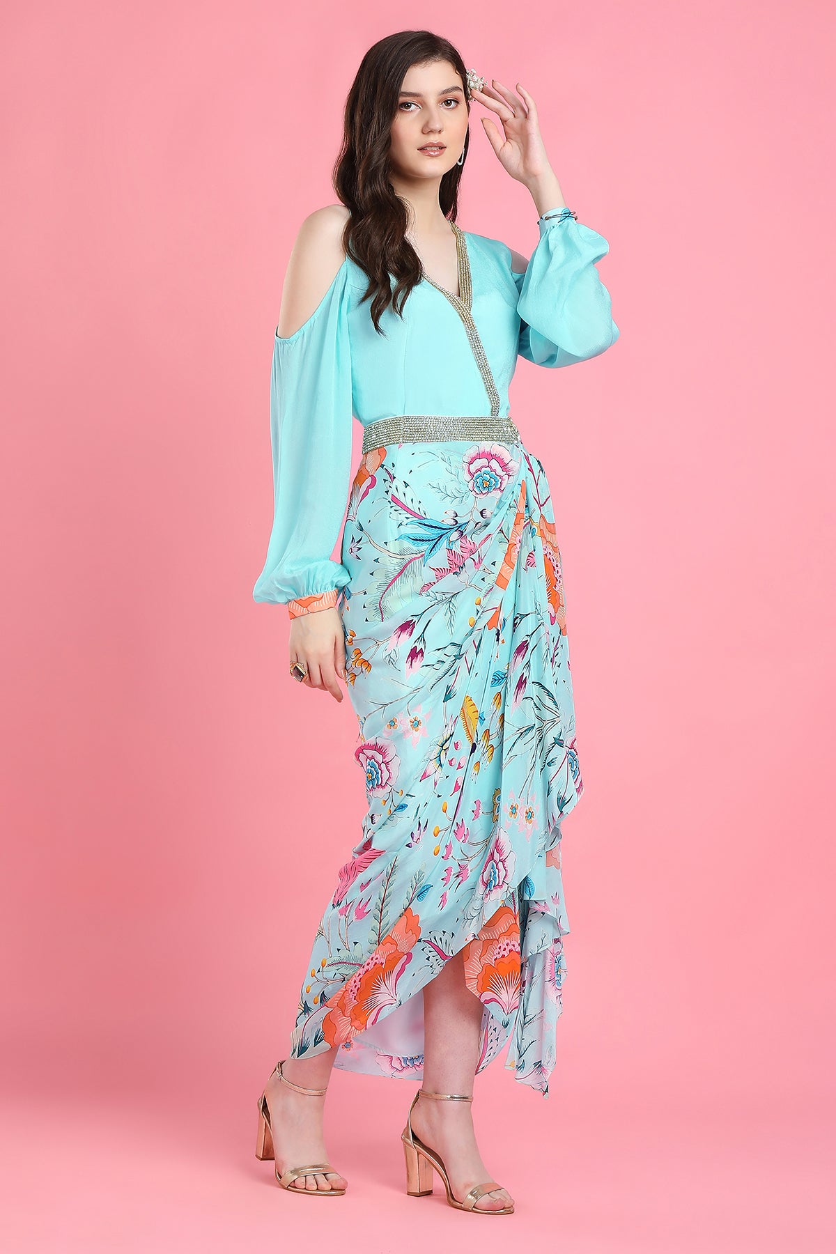 Aqua Drape Skirt Set