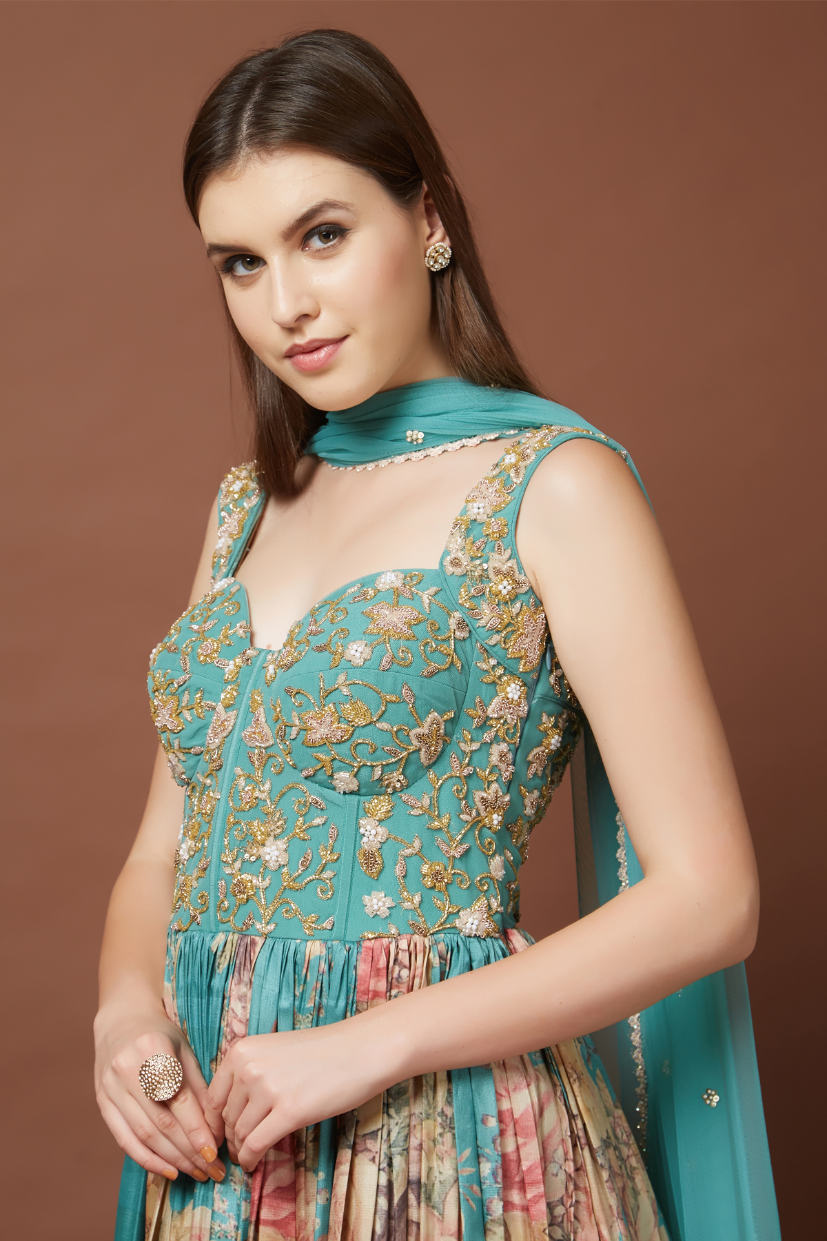 Aqua Corset Anarkali