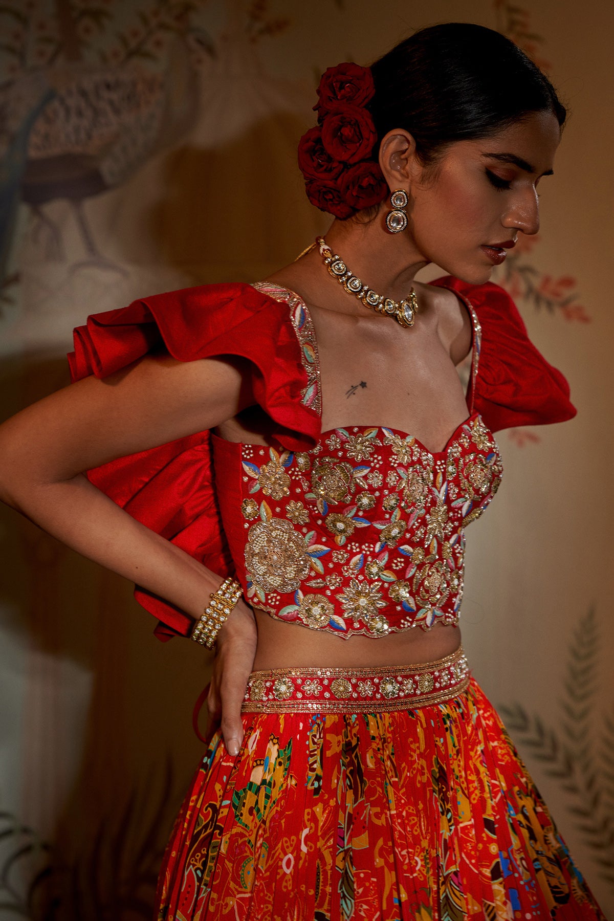 Scarlet Frill Blouse Lehenga