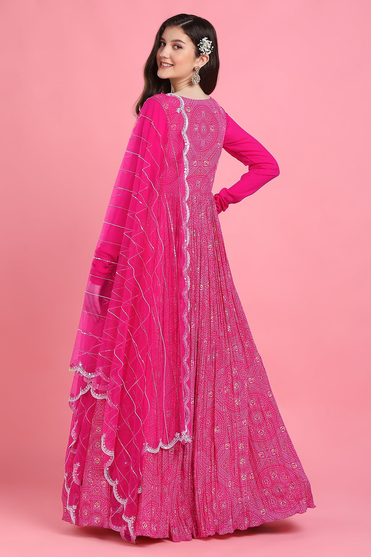 Pink Yoke Bandhni Anarkali