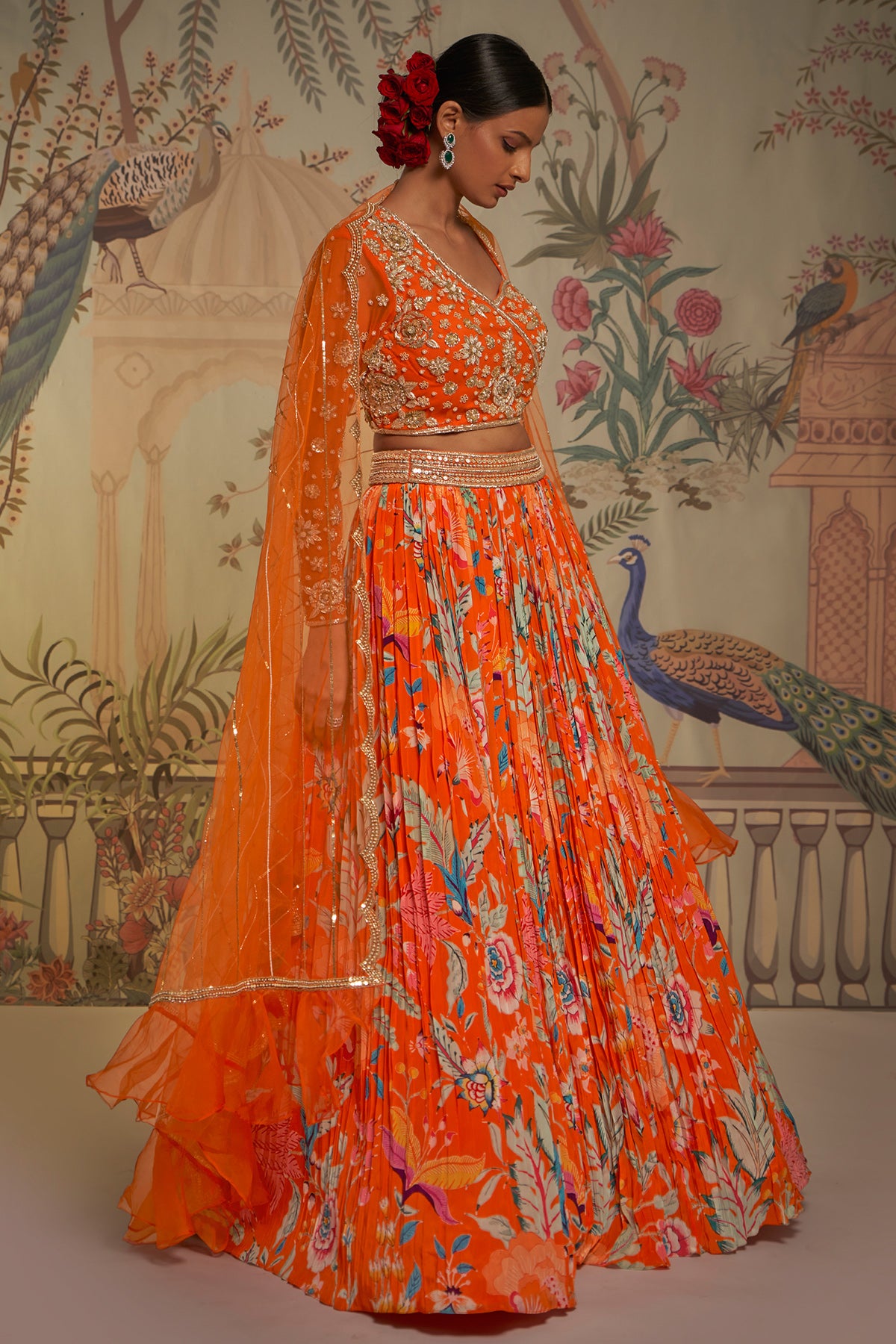 Tangerine One Shoulder Lehenga