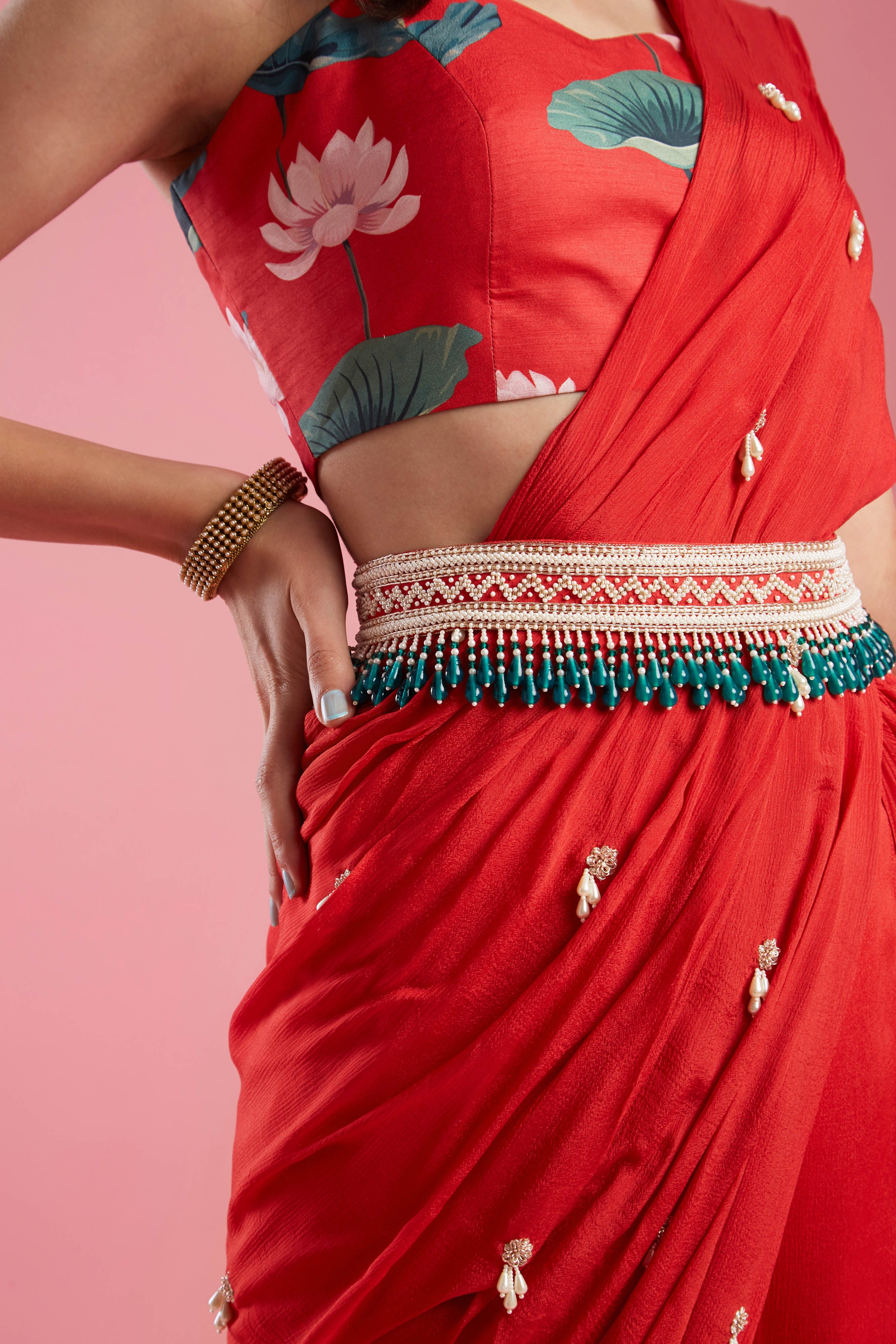 Draped Gharara Sari with bustier and belt
