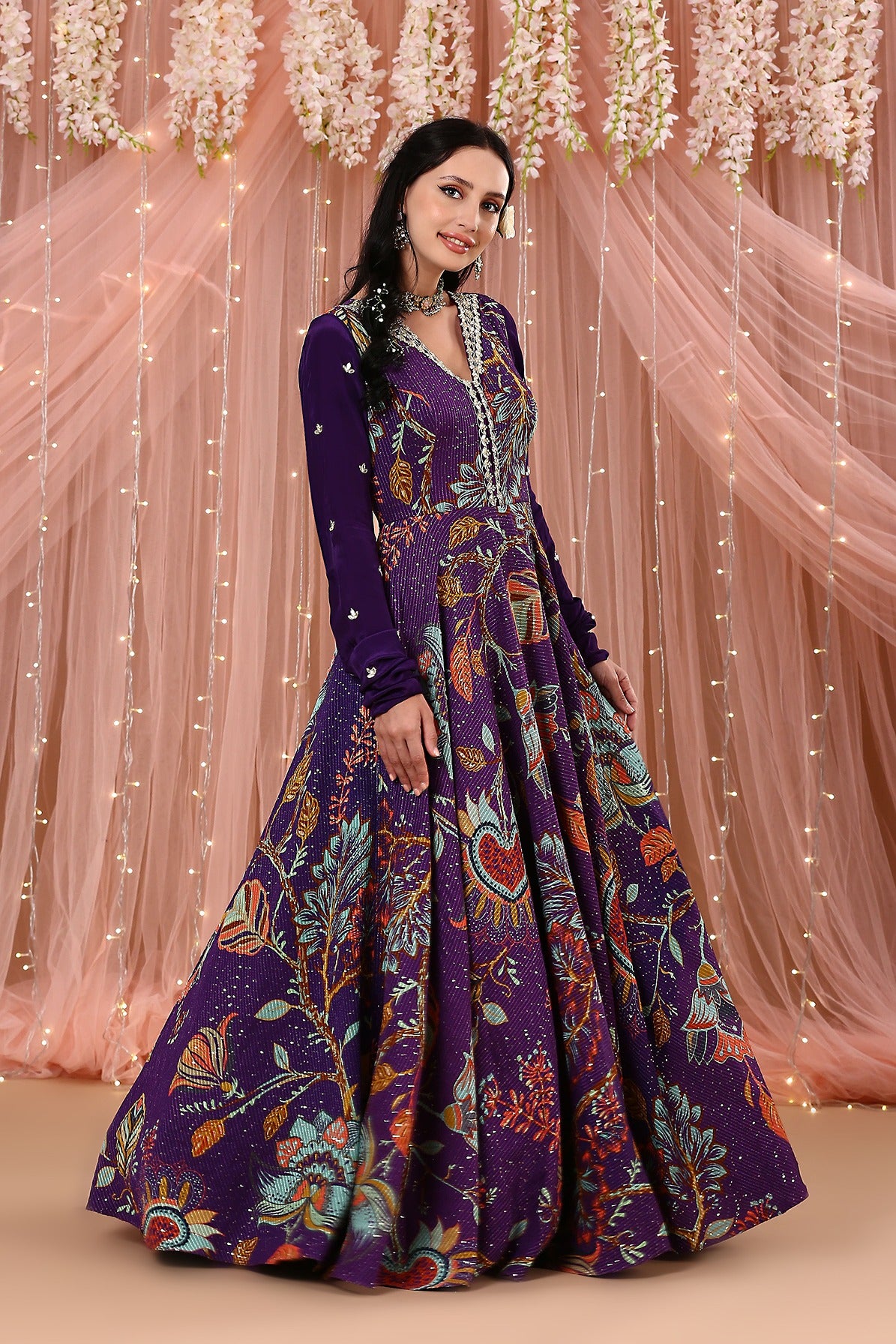 Purple Anarkali with Belt And A Dupatta