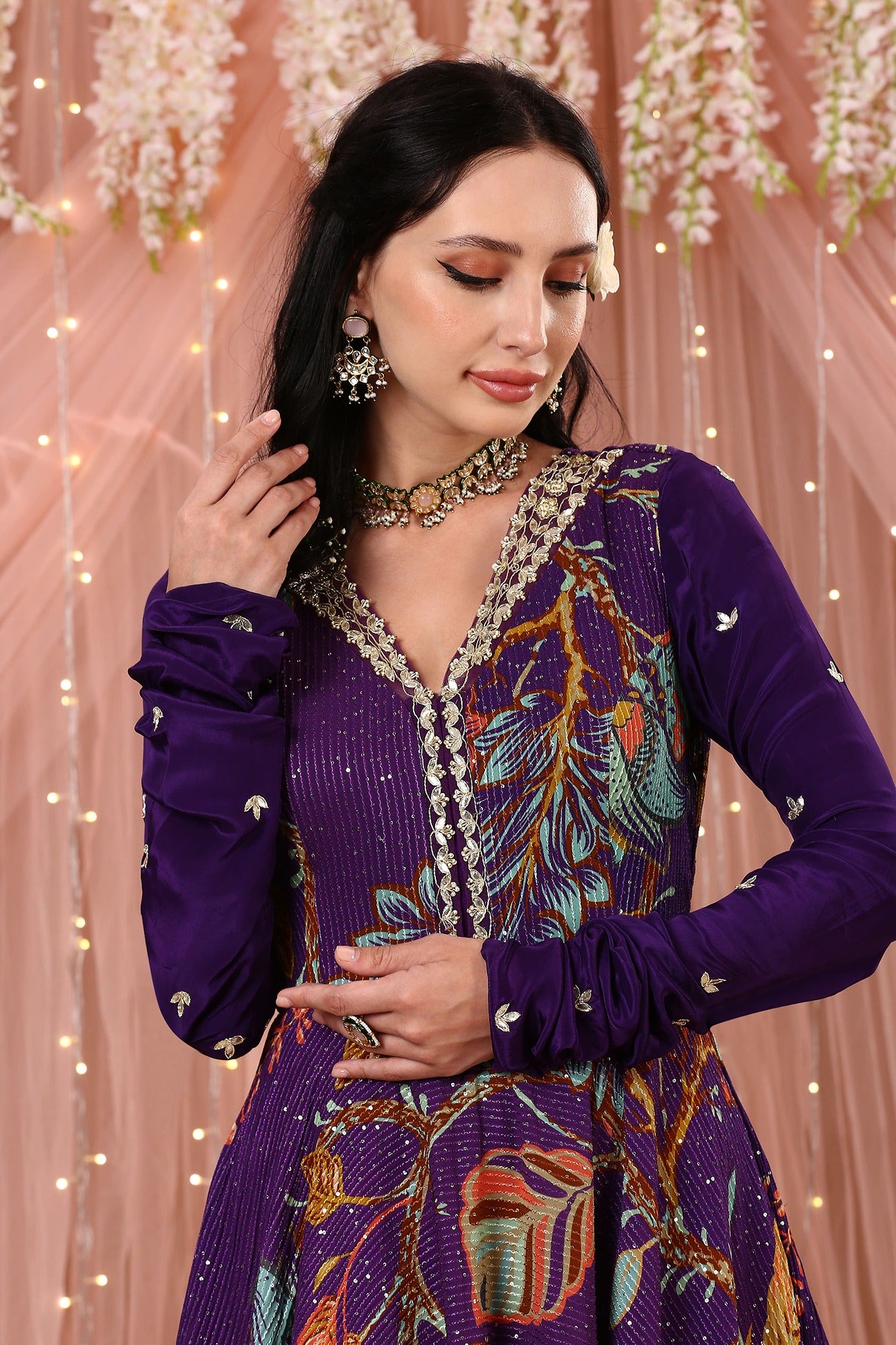 Purple Anarkali with Belt And A Dupatta