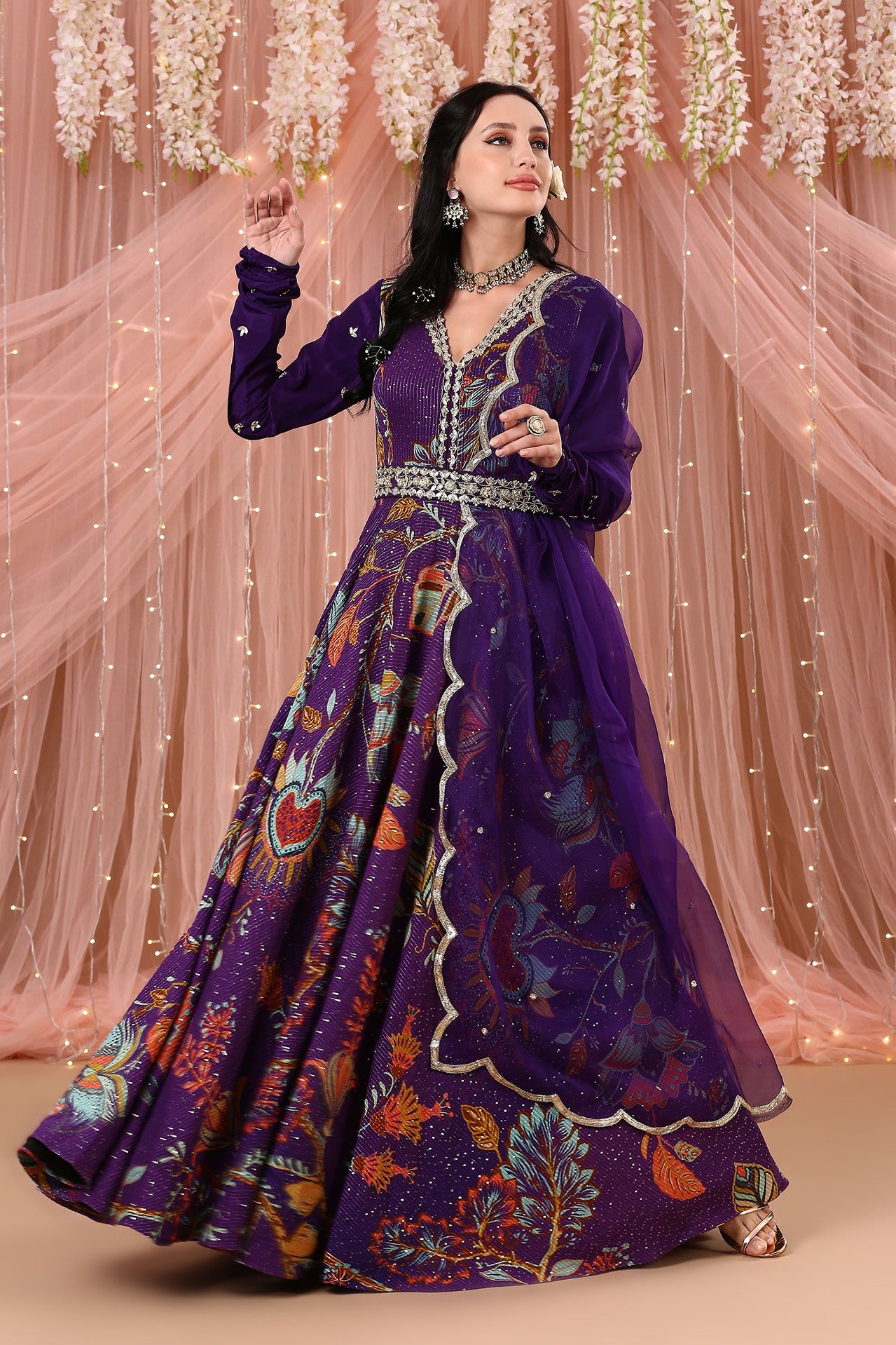 Purple Anarkali with Belt And A Dupatta
