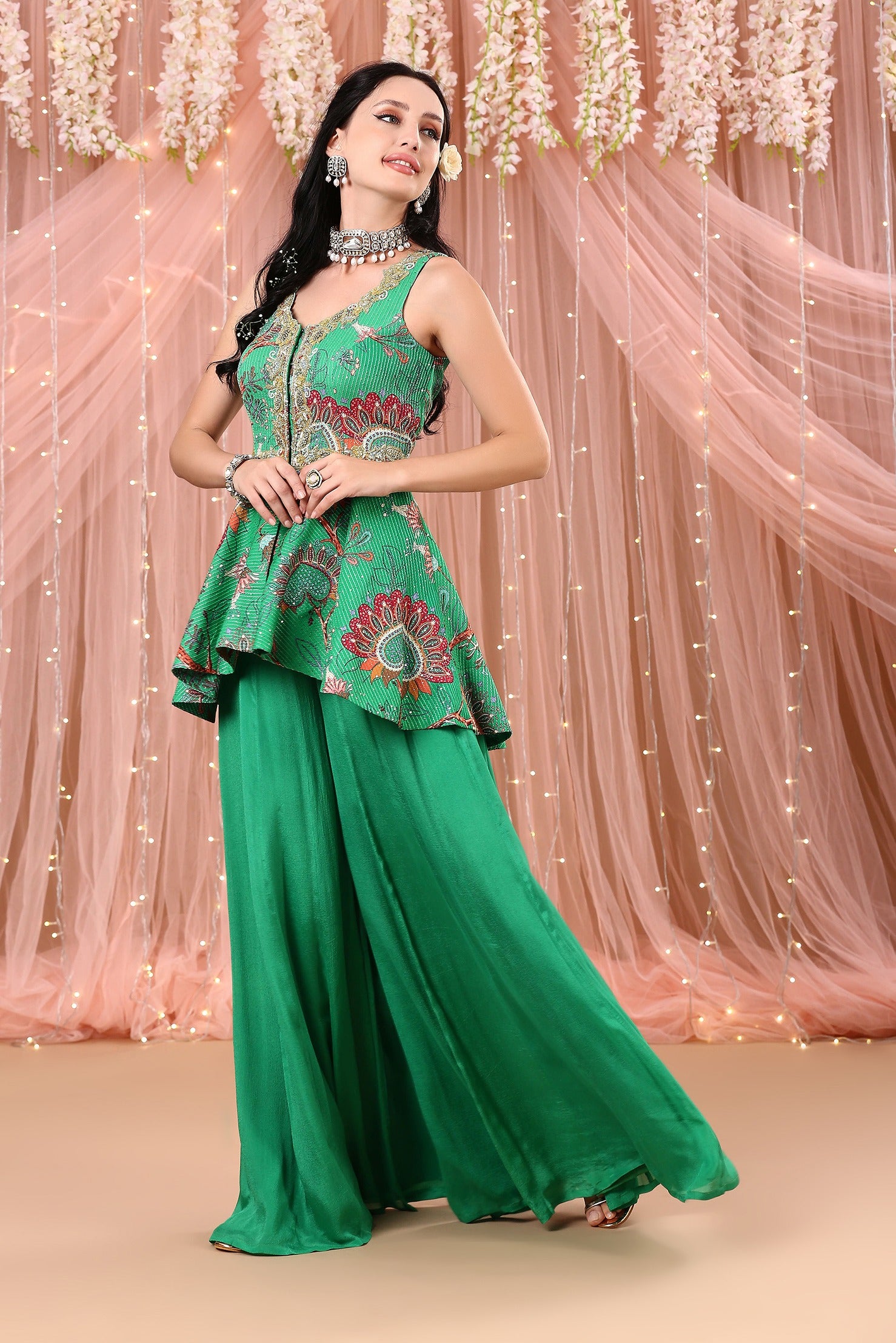 Jade Green Peplum Gharara