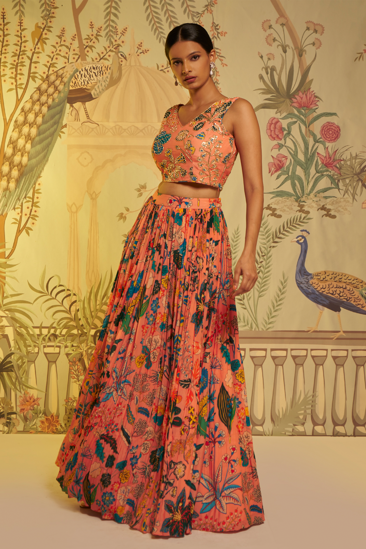 Peach Sleeveless Sitara Lehenga