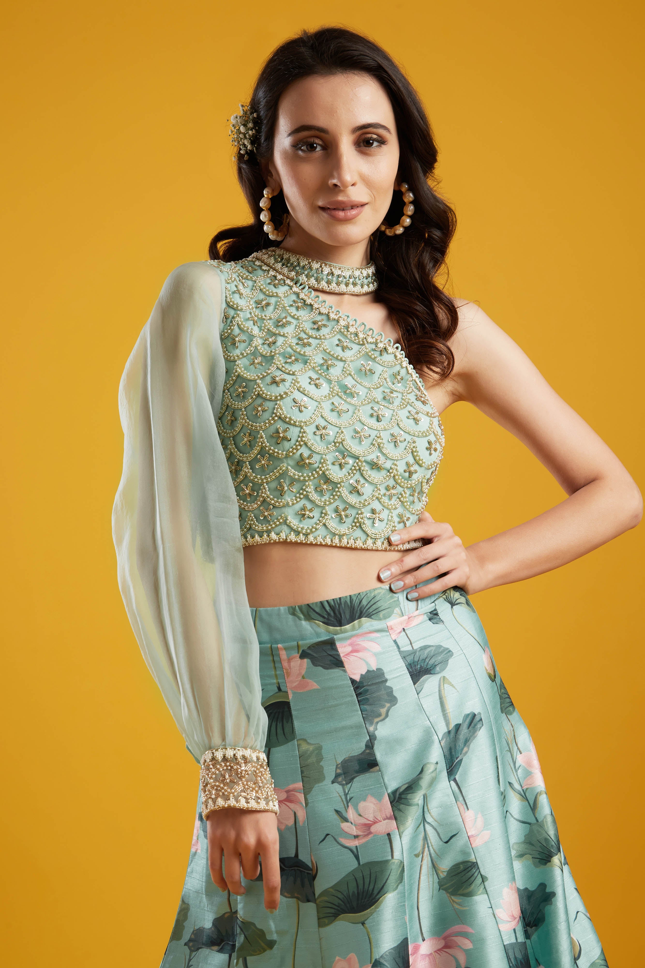 One Shoulder Lehenga