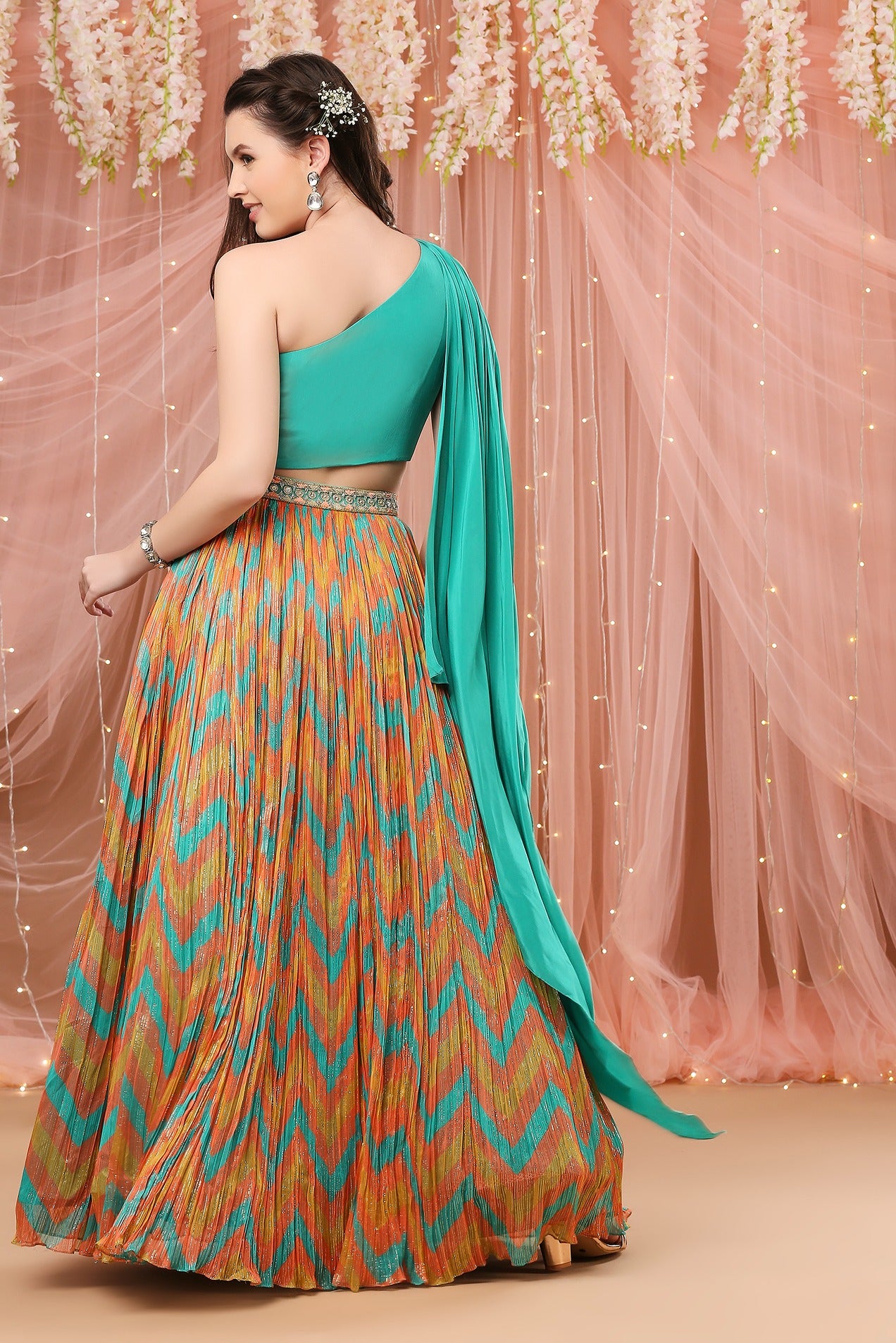 Chevron One Shoulder Lehenga