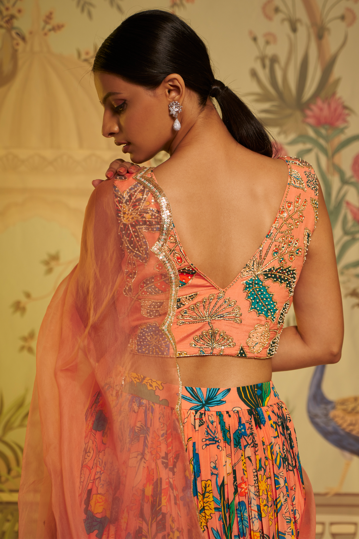 Peach Sleeveless Sitara Lehenga