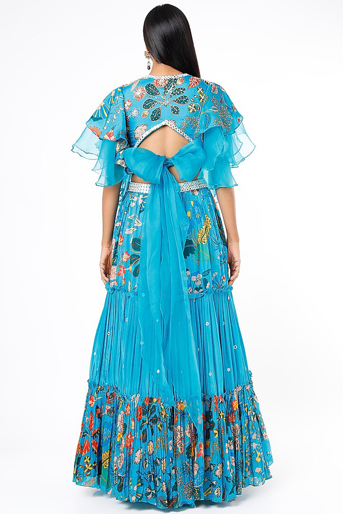 Turquoise Frill Blouse Lehenga